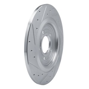 Ford Mustang Brake Rotor (1) - Rear Right - R1 Concepts - Drilled & Slotted - Silver - `20-`25